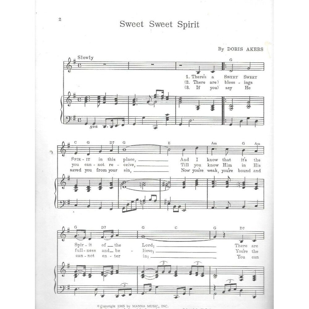 Sweet Sweet Spirit Sheet Music 1965 Doris Akers Gospel Piano Vocal - Picture 3 of 3